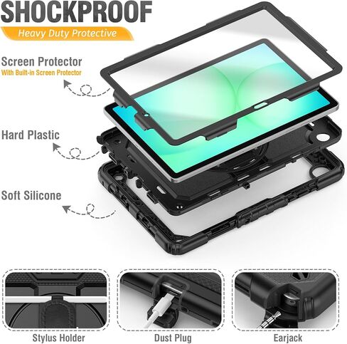حافظة HXCASEAC لهاتف Samsung Galaxy Tab A9 Plus مقاس 11 بوصة مع واقي شاشة/حزام يد قابل للتعديل/حامل قلم، [بوف منسدل ثلاثي الطبقات] حافظة تابلت Samsung A9+ Plus 2023 SM-X210/X216/X218 - أصفر in Saudi Arabia