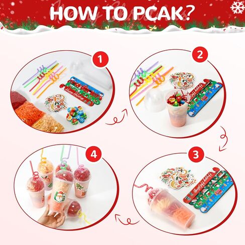 25 Set Christmas Party Favors Cup Set, Classroom Christmas Gifts for Students Include Cups, Lids, Straws, Erasers, Sticke, Slap Bracelets, Affia Grass, Xmas Stationery Gifts Bulk from Teacher in Saudi Arabia