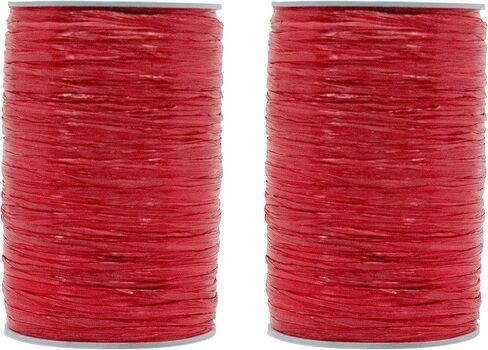 Pack of 2 Pearlized Raffia Ribbon Rolls 200 Yards for Kraft Packaging and Decoration (Red) in Saudi Arabia