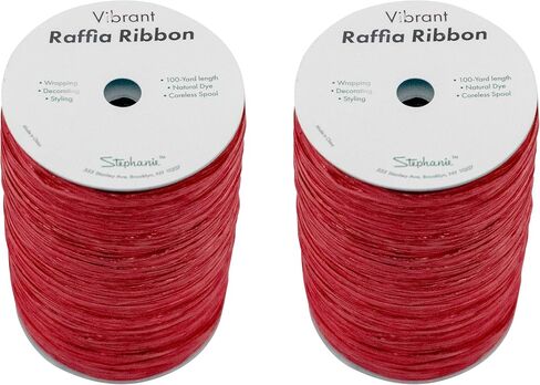 Pack of 2 Pearlized Raffia Ribbon Rolls 200 Yards for Kraft Packaging and Decoration (Red) in Saudi Arabia