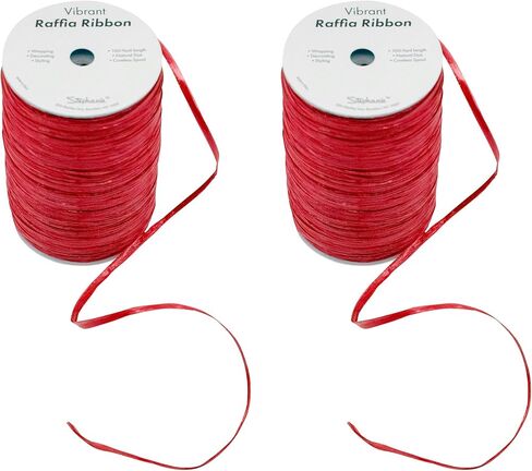 Pack of 2 Pearlized Raffia Ribbon Rolls 200 Yards for Kraft Packaging and Decoration (Red) in Saudi Arabia