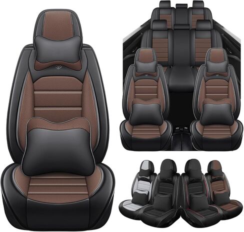 Seat Covers Custom Fit for Infiniti JX35 2013, 7 Seat, Compatible Airbag Non-Slip Waterproof Leather Seat Cover, Luxury Interior Car Seat Covers Full Set with Pillow, Black Coffeer in Saudi Arabia