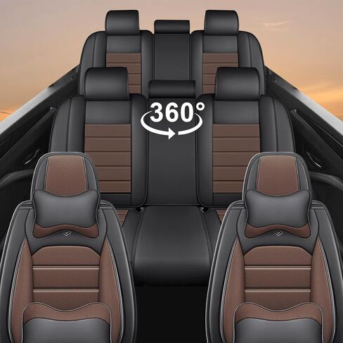 Seat Covers Custom Fit for Infiniti JX35 2013, 7 Seat, Compatible Airbag Non-Slip Waterproof Leather Seat Cover, Luxury Interior Car Seat Covers Full Set with Pillow, Black Coffeer in Saudi Arabia