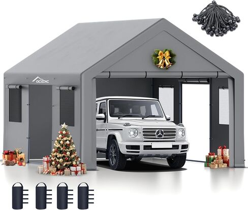 Upgraded 13x20 Heavy Duty Carport，Features Roll-up Windows & Doors, Portable Garage with UV Resistant Waterproof All-Season Tarp for Car, Truck, Boat in Saudi Arabia