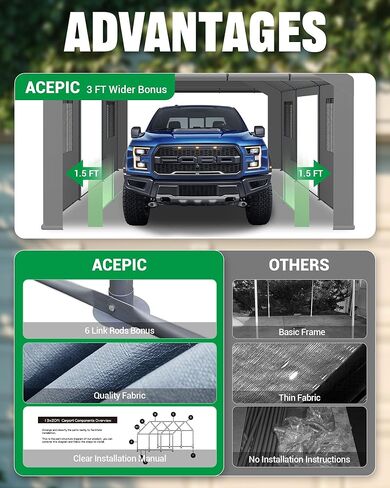 Upgraded 13x20 Heavy Duty Carport，Features Roll-up Windows & Doors, Portable Garage with UV Resistant Waterproof All-Season Tarp for Car, Truck, Boat in Saudi Arabia