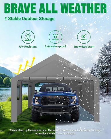 Upgraded 13x20 Heavy Duty Carport，Features Roll-up Windows & Doors, Portable Garage with UV Resistant Waterproof All-Season Tarp for Car, Truck, Boat in Saudi Arabia