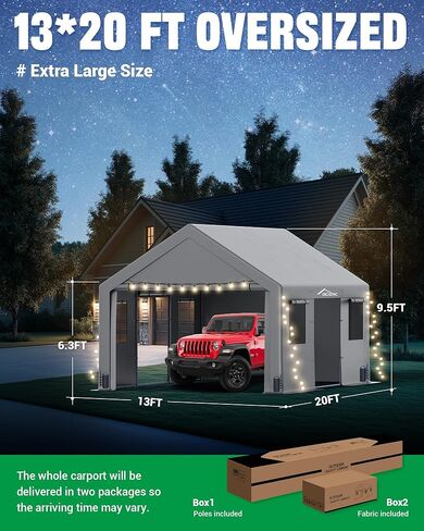 Upgraded 13x20 Heavy Duty Carport，Features Roll-up Windows & Doors, Portable Garage with UV Resistant Waterproof All-Season Tarp for Car, Truck, Boat in Saudi Arabia