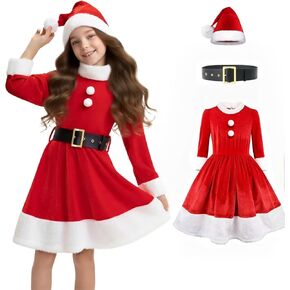 Girls Santa Dress Kids Santa Dress for Girls,3PCS Mrs Claus Costume Kids for Christmas Party in Saudi Arabia