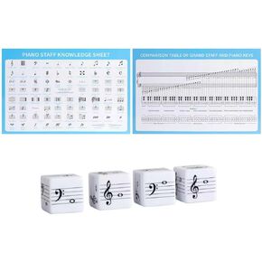 Piano Theory Chart and Large 25mm Music Theory Dice for Beginner Learner Learning Music, Educational Game for Quick Memorization & Fun Learning (4pcs Dice and Piano Theory Chart) in Saudi Arabia