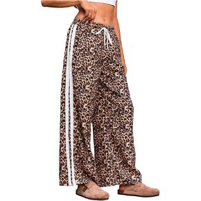 MakeMeChic Women's Leopard Print Drawstring Waist Sweatpants Loose Fit Wide Leg Jogger Pants in Kuwait