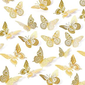 3D Butterfly Wall Decor - 48 Pcs 4 Styles 3 Sizes Gold Butterfly Decorations for Party, Birthday, Craft Wall Decorations, Removable Stickers in Kuwait