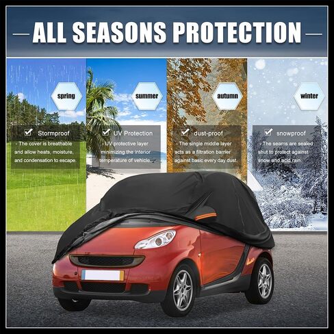 Car Cover for Smart Fortwo 2007-2023 210D-PU Oxford Outdoor Full Car Cover All Weather Waterproof Windproof Protection with Driver Door Zipper Black Replacement Durable Material in Saudi Arabia