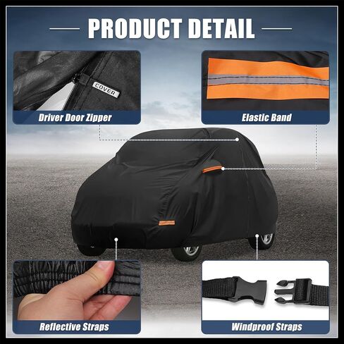 Car Cover for Smart Fortwo 2007-2023 210D-PU Oxford Outdoor Full Car Cover All Weather Waterproof Windproof Protection with Driver Door Zipper Black Replacement Durable Material in Saudi Arabia