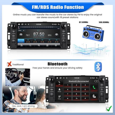 [2+64G] ستيريو سيارة Android 13 لسيارة Jeep Wrangler JK/Dodge RAM/Chrysler 300C/Chevrolet مع Carplay اللاسلكي وAndroid Auto، راديو سيارة بشاشة لمس 7 بوصة مع BT FM/RDS HiFi WiFi GPS Dual USB+كاميرا احتياطية in Kuwait