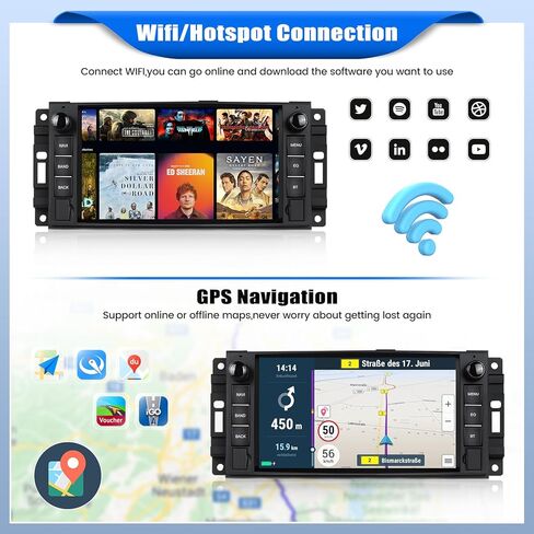 [2+64G] ستيريو سيارة Android 13 لسيارة Jeep Wrangler JK/Dodge RAM/Chrysler 300C/Chevrolet مع Carplay اللاسلكي وAndroid Auto، راديو سيارة بشاشة لمس 7 بوصة مع BT FM/RDS HiFi WiFi GPS Dual USB+كاميرا احتياطية in Kuwait