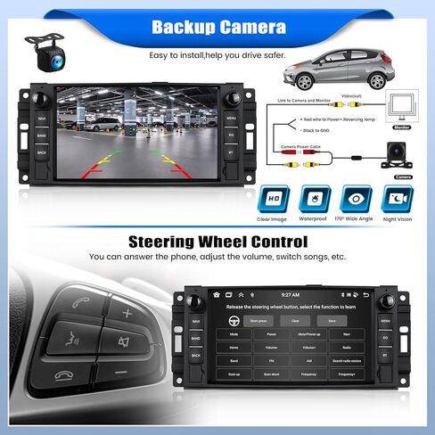 [2+64G] ستيريو سيارة Android 13 لسيارة Jeep Wrangler JK/Dodge RAM/Chrysler 300C/Chevrolet مع Carplay اللاسلكي وAndroid Auto، راديو سيارة بشاشة لمس 7 بوصة مع BT FM/RDS HiFi WiFi GPS Dual USB+كاميرا احتياطية in Kuwait