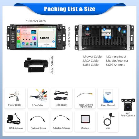 [2+64G] ستيريو سيارة Android 13 لسيارة Jeep Wrangler JK/Dodge RAM/Chrysler 300C/Chevrolet مع Carplay اللاسلكي وAndroid Auto، راديو سيارة بشاشة لمس 7 بوصة مع BT FM/RDS HiFi WiFi GPS Dual USB+كاميرا احتياطية in Kuwait