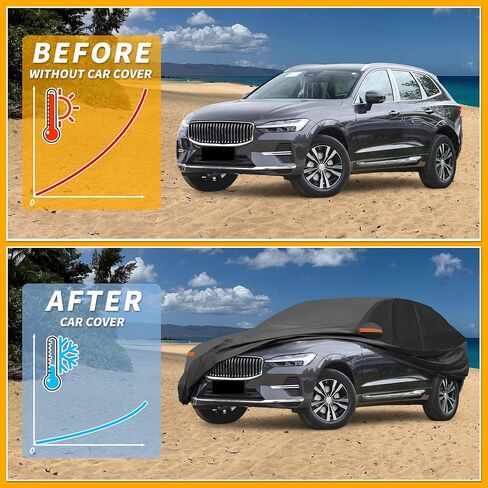 Car Cover Waterproof All Weather Sun Rain Protection Full Exterior Cover for Volvo XC60 190T-PU Black with Left Side Zippers in Saudi Arabia