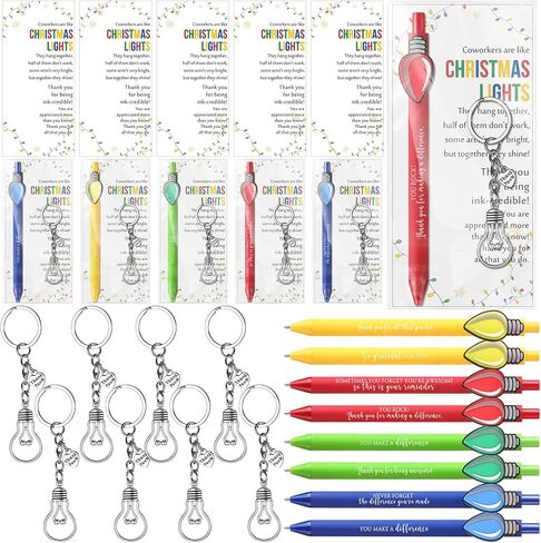 Tenceur 20 Set Christmas Coworkers Gifts Bulk Light Bulbs Keychain Motivational Ballpoint Pens Coworkers Are Like Christmas Light Cards for Office Employee Staff Teacher Team in Saudi Arabia