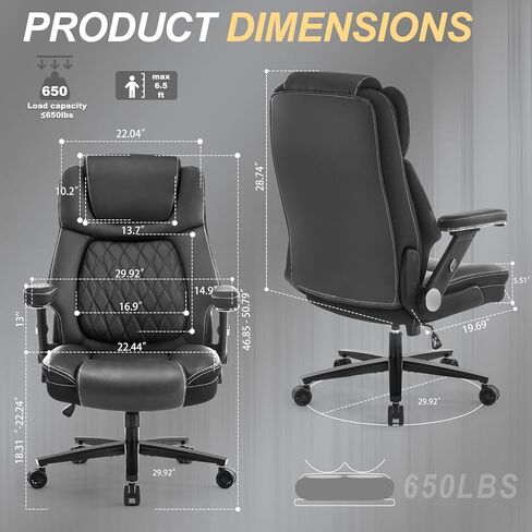 Big and Tall Office Chair 500lbs, Heavy Duty Office Chair with Large Wheels, Extra Wide Office Chair,Adjustbale Ergonomic Lumbar Support,High Back Rocking Computer Chair for Heavy People in Saudi Arabia