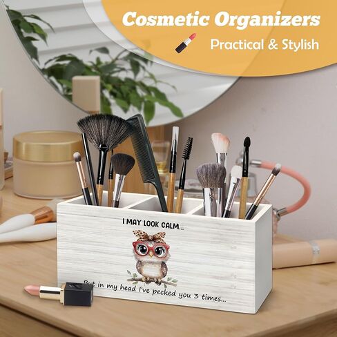 منظم حامل أقلام بومة مضحكة لملحقات المكتب، قد أبدو هادئًا ومضحكًا صندوق خشبي لافتة ديكورات مكتب لغرفة النوم المنزلية وديكور المكتب، هدايا لمحبي البومة للنساء in Kuwait