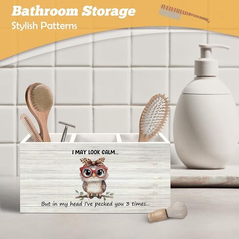 منظم حامل أقلام بومة مضحكة لملحقات المكتب، قد أبدو هادئًا ومضحكًا صندوق خشبي لافتة ديكورات مكتب لغرفة النوم المنزلية وديكور المكتب، هدايا لمحبي البومة للنساء in Kuwait