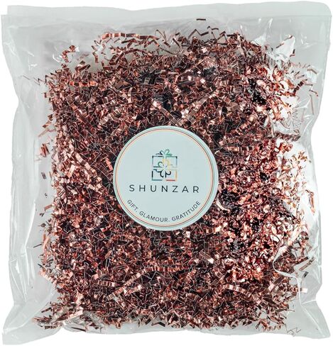 Shunzar Metallic Crinkle Cut Paper Shred, Gift Box Filler, for Packing, Filling, and Stuffing Gift Baskets - Shredded Papers and Packaging Filler for Birthday, Wedding (Rose Gold Metallic, 8 oz) in Saudi Arabia