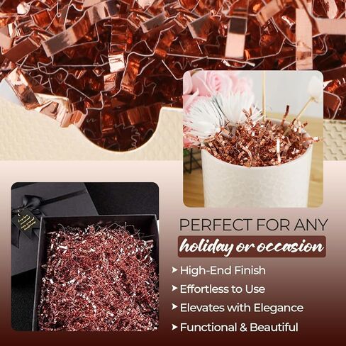 Shunzar Metallic Crinkle Cut Paper Shred, Gift Box Filler, for Packing, Filling, and Stuffing Gift Baskets - Shredded Papers and Packaging Filler for Birthday, Wedding (Rose Gold Metallic, 8 oz) in Saudi Arabia