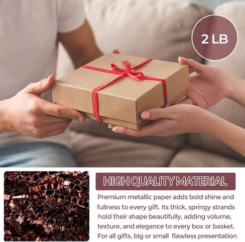 Shunzar Metallic Crinkle Cut Paper Shred, Gift Box Filler, for Packing, Filling, and Stuffing Gift Baskets - Shredded Papers and Packaging Filler for Birthday, Wedding (Rose Gold Metallic, 8 oz) in Saudi Arabia