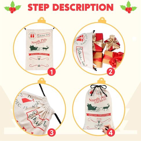 JOYIN عيد الميلاد حقيبة هدايا قماش كبيرة 26 "× 19"، الرباط الخيش سانتا كيس قابلة لإعادة الاستخدام حقيبة قماش شخصية لحزمة هدايا عيد الميلاد، لوازم الحفلات، ديكور Hoilday in Saudi Arabia