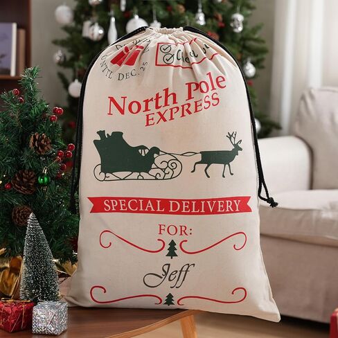 JOYIN عيد الميلاد حقيبة هدايا قماش كبيرة 26 "× 19"، الرباط الخيش سانتا كيس قابلة لإعادة الاستخدام حقيبة قماش شخصية لحزمة هدايا عيد الميلاد، لوازم الحفلات، ديكور Hoilday in Saudi Arabia