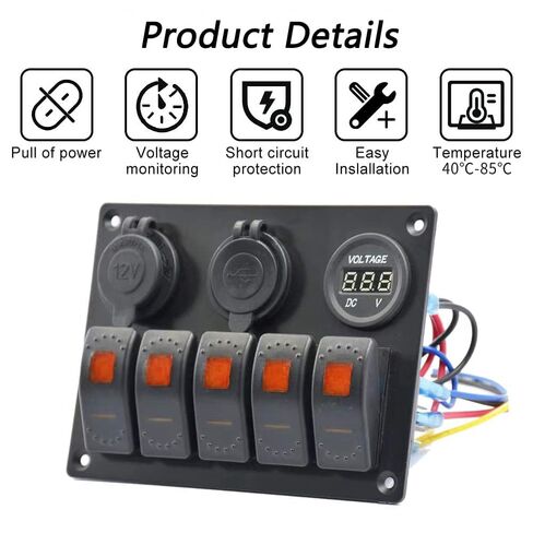 الأخضر 5 عصابة قارب مقاوم للماء لوحة التبديل البحرية الروك التبديل مع 12 فولت الفولتميتر نوع-C و QC 3.0 USB شحن المقبس لقارب السيارة in Kuwait