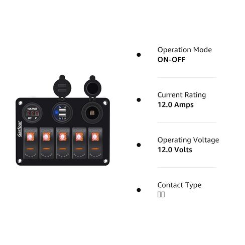 الأخضر 5 عصابة قارب مقاوم للماء لوحة التبديل البحرية الروك التبديل مع 12 فولت الفولتميتر نوع-C و QC 3.0 USB شحن المقبس لقارب السيارة in Kuwait