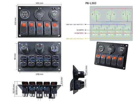 الأخضر 5 عصابة قارب مقاوم للماء لوحة التبديل البحرية الروك التبديل مع 12 فولت الفولتميتر نوع-C و QC 3.0 USB شحن المقبس لقارب السيارة in Kuwait