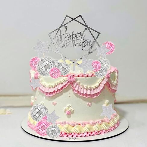 كرات ديسكو كعكة الزينة الفضة ديسكو الكرة كعكة القبعات العالية 31pcs مرآة كرات كعكة ديكور ديسكو موضوع كب كيك يختار عيد ميلاد سعيد نجمة كعكة توبر لعيد ميلاد لوازم حفلات الرقص in Kuwait