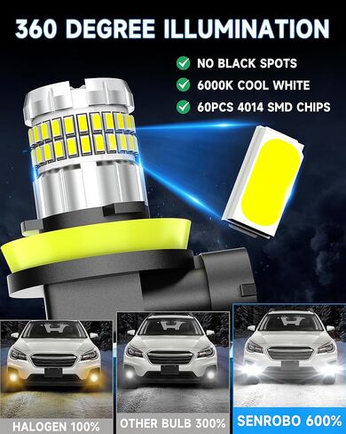 مناسب لمصابيح الضباب Subaru Outback 2010-2019 أو DRL، مصابيح ضباب فائقة السطوع 13000LM 360 درجة، 6000K أبيض بارد مطور 4014 رقاقة مصباح ضباب، حزمة من 2 in Kuwait