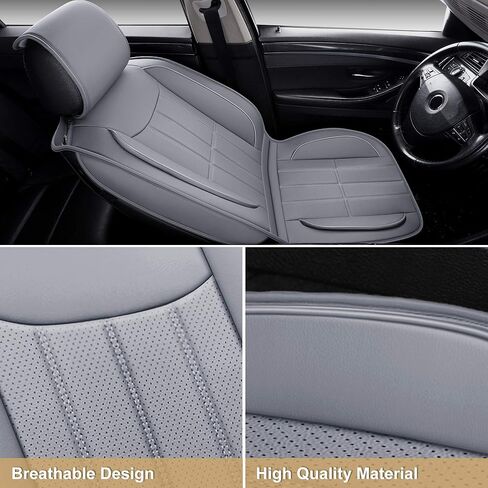 أغطية مقاعد السيارة الجلدية من AOOG، غطاء سيارة جلدي للسيارات شاحنة بيك اب سيارات الدفع الرباعي، غطاء سيارة عالمي غير قابل للانزلاق وإكسسوارات داخلية مقاومة للماء، مجموعة كاملة، رمادي in Kuwait