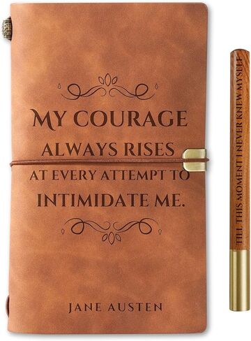 InnoBeta Jane Austen Gifts Journal Pen Set, Pride and Prejudice Gifts, 7.8"x5" Faux Leather Embossed Refillable Notebook for Birthday, Christmas - Courage in Saudi Arabia