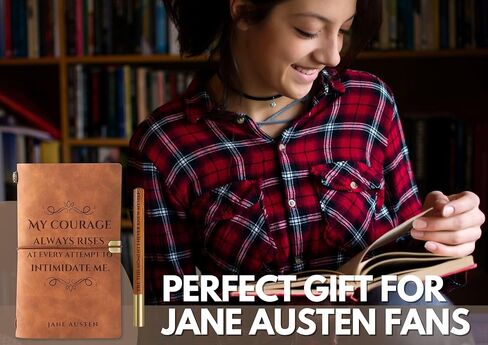 InnoBeta Jane Austen Gifts Journal Pen Set, Pride and Prejudice Gifts, 7.8"x5" Faux Leather Embossed Refillable Notebook for Birthday, Christmas - Courage in Saudi Arabia