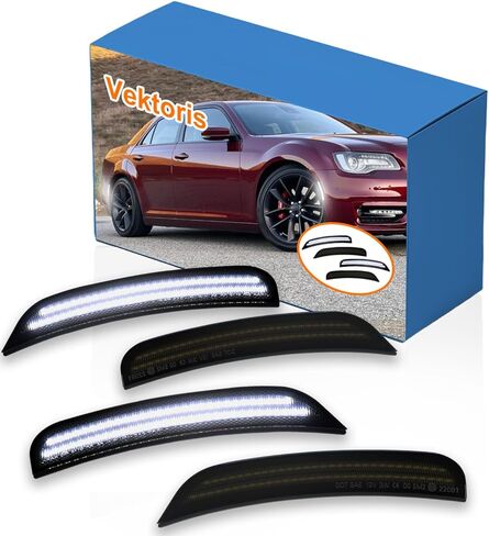 4 قطع مصابيح LED للعلامات الجانبية عدسة مدخنة لكرايسلر 300 2015-2024 - استبدال جزء OEM # 68213844AD/68213845AD/68214402AD/68214403AD، مصابيح التحديد الجانبية للمصد الأمامي والخلفي (الضوء الأبيض) in Kuwait