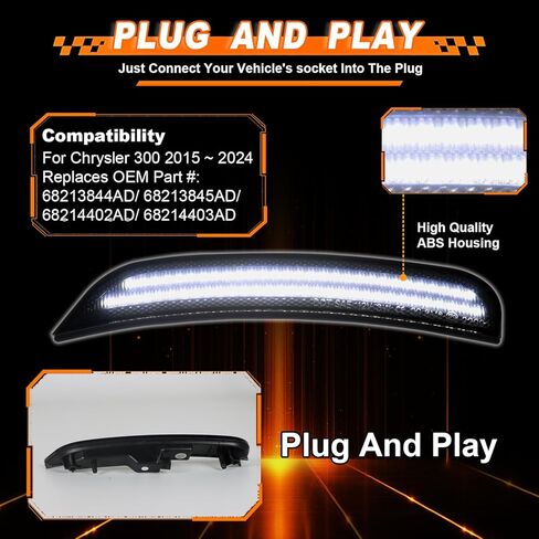 4 قطع مصابيح LED للعلامات الجانبية عدسة مدخنة لكرايسلر 300 2015-2024 - استبدال جزء OEM # 68213844AD/68213845AD/68214402AD/68214403AD، مصابيح التحديد الجانبية للمصد الأمامي والخلفي (الضوء الأبيض) in Kuwait