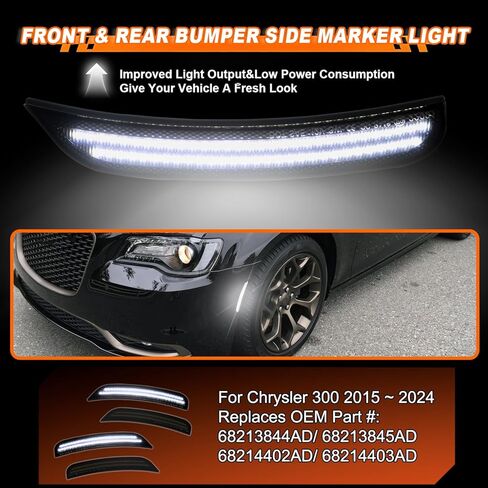 4 قطع مصابيح LED للعلامات الجانبية عدسة مدخنة لكرايسلر 300 2015-2024 - استبدال جزء OEM # 68213844AD/68213845AD/68214402AD/68214403AD، مصابيح التحديد الجانبية للمصد الأمامي والخلفي (الضوء الأبيض) in Kuwait