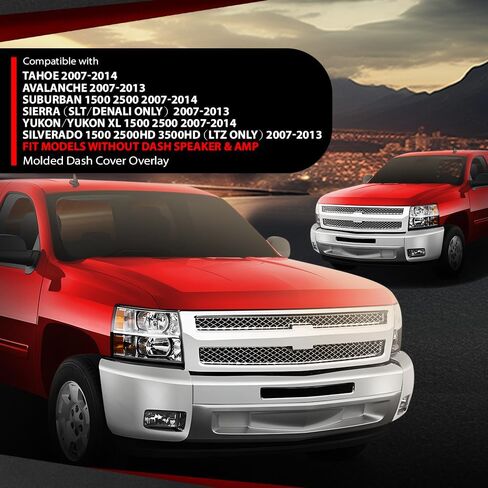 غطاء غطاء لوحة القيادة المصبوب من CHEDA متوافق مع 2007-2014 Chevy Tahoe Avalanche Suburban GMC Yukon/متوافق مع 07-13 Silverado Sierra (أسود) in Saudi Arabia