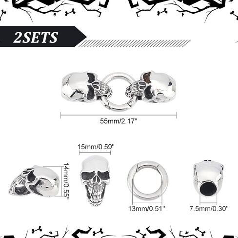 UNICRAFTALE 2Pcs Spring Gate Rings 304 Stainless Steel Tibetan Style Skull Spring Clasps Antique Silver 13mm Inner Diameter Carabiner Keyring Skeleton Snap Rings Buckle for Decoration Keychain Making in Saudi Arabia