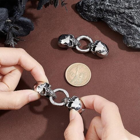 UNICRAFTALE 2Pcs Spring Gate Rings 304 Stainless Steel Tibetan Style Skull Spring Clasps Antique Silver 13mm Inner Diameter Carabiner Keyring Skeleton Snap Rings Buckle for Decoration Keychain Making in Saudi Arabia