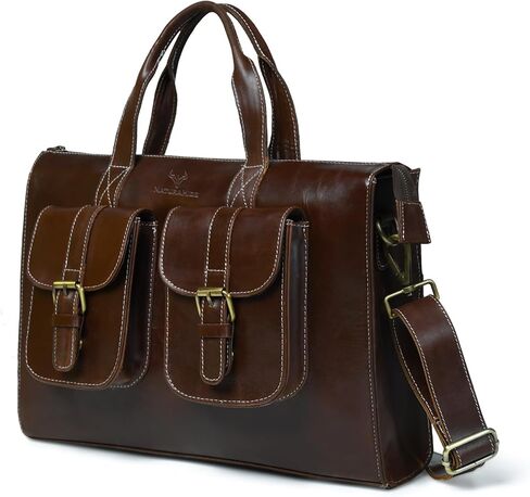 Premium Leather Messenger Bag for Men Handmade Full Grain Briefcase with 14 Inch Laptop Compartment, Luxury Crossbody Shoulder Satchel for Office, Business & Travel in Saudi Arabia