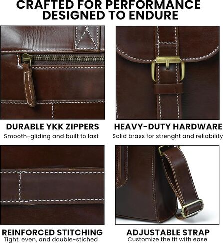 Premium Leather Messenger Bag for Men Handmade Full Grain Briefcase with 14 Inch Laptop Compartment, Luxury Crossbody Shoulder Satchel for Office, Business & Travel in Saudi Arabia