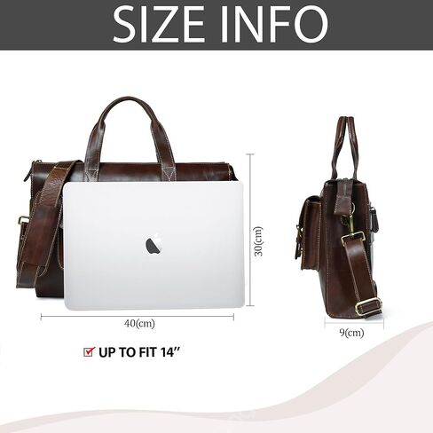 Premium Leather Messenger Bag for Men Handmade Full Grain Briefcase with 14 Inch Laptop Compartment, Luxury Crossbody Shoulder Satchel for Office, Business & Travel in Saudi Arabia