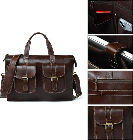 Premium Leather Messenger Bag for Men Handmade Full Grain Briefcase with 14 Inch Laptop Compartment, Luxury Crossbody Shoulder Satchel for Office, Business & Travel in Saudi Arabia