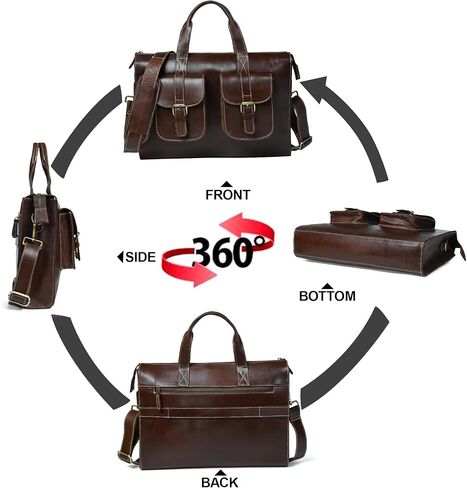 Premium Leather Messenger Bag for Men Handmade Full Grain Briefcase with 14 Inch Laptop Compartment, Luxury Crossbody Shoulder Satchel for Office, Business & Travel in Saudi Arabia